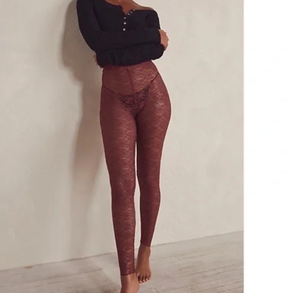 Free People Intimately Lacey Daze Floral Lace Footless Leggings Tights NWT S